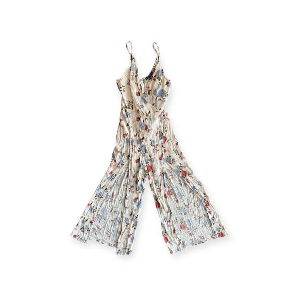 American Eagle Outfitters Cream Floral Wide-Leg Jumpsuit